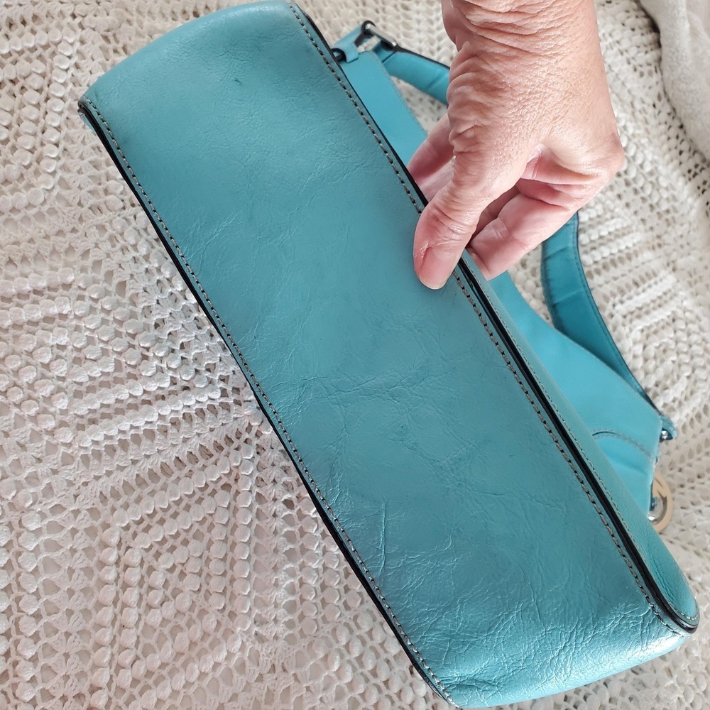Michael Kors Hobo Bag Womens Large Turquoise Leather Shoulder Purse Brookville - Picture 6 of 10